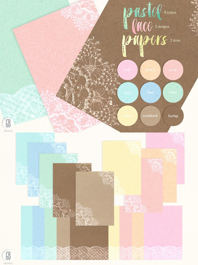 蕾丝粉彩卡片数码纸 Lace pastel cardstock digital paper