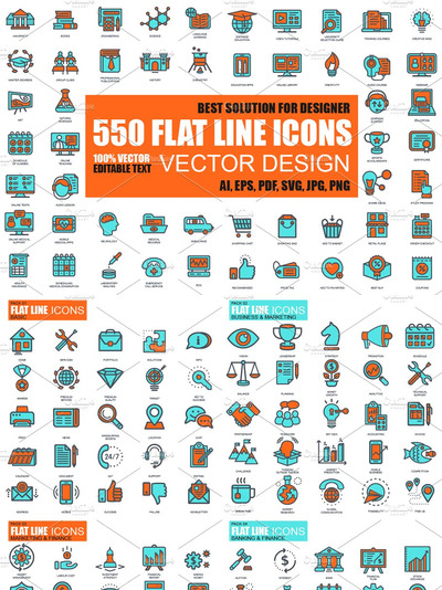 扁平化的线型图标素材 Flat Line Web Icons