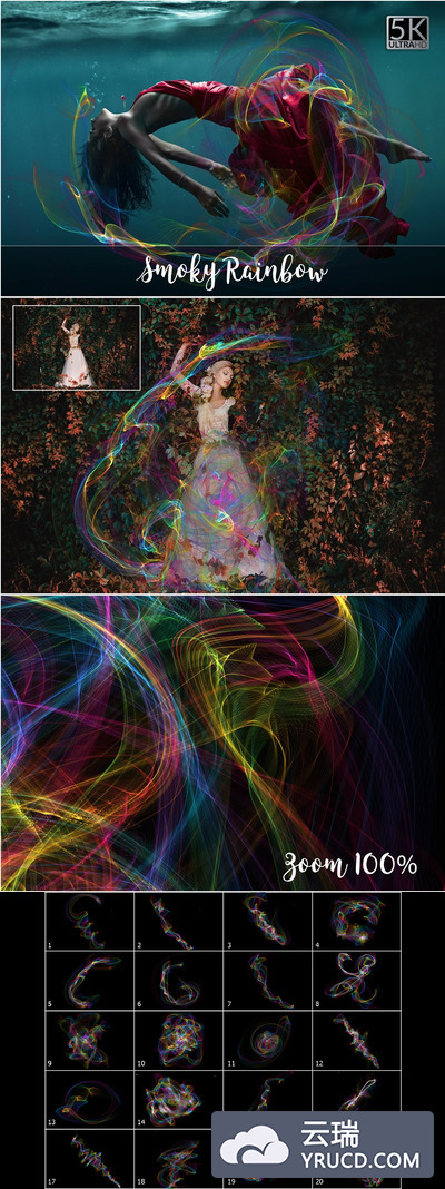 5K 级彩虹烟雾特效图形 5K Smoky Rainbow Overlays
