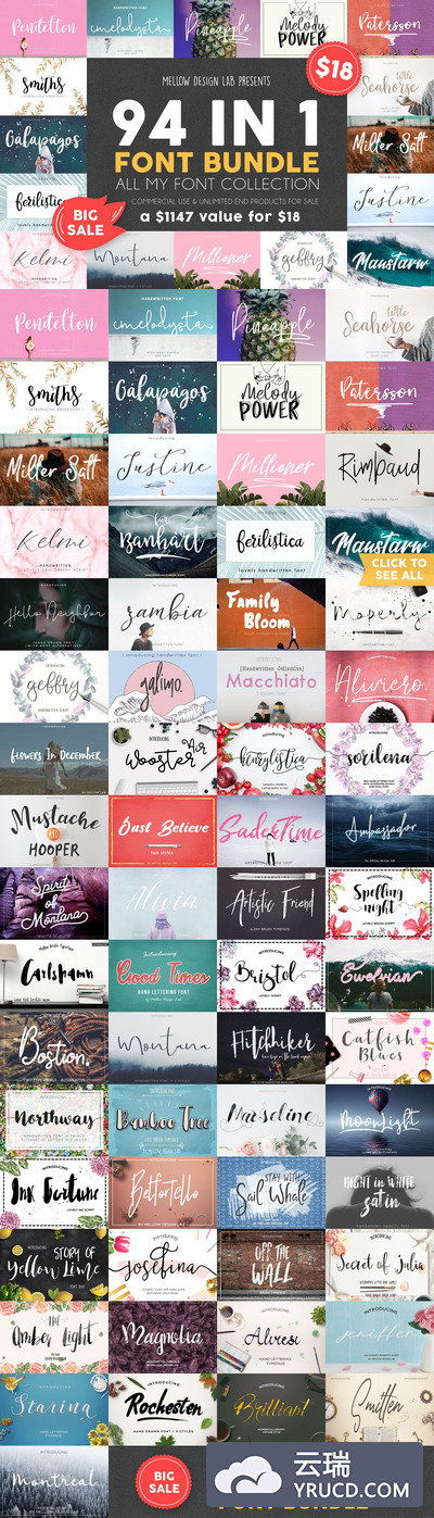 94款漂亮的英文字体下载 94 IN 1 Font Bundle [tif,woff,otf]