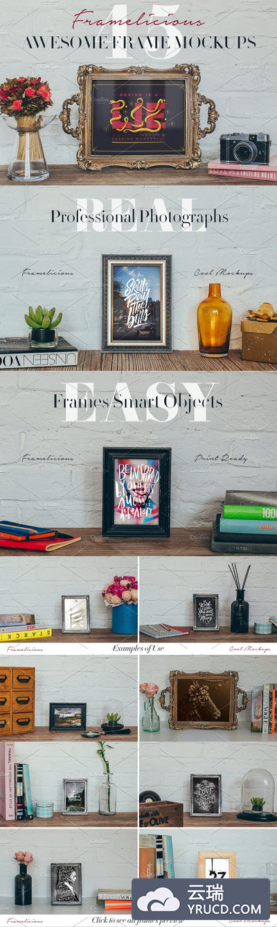 经典怀旧奢华样式的相框样机 Framelicious! 45 Frame Mockups