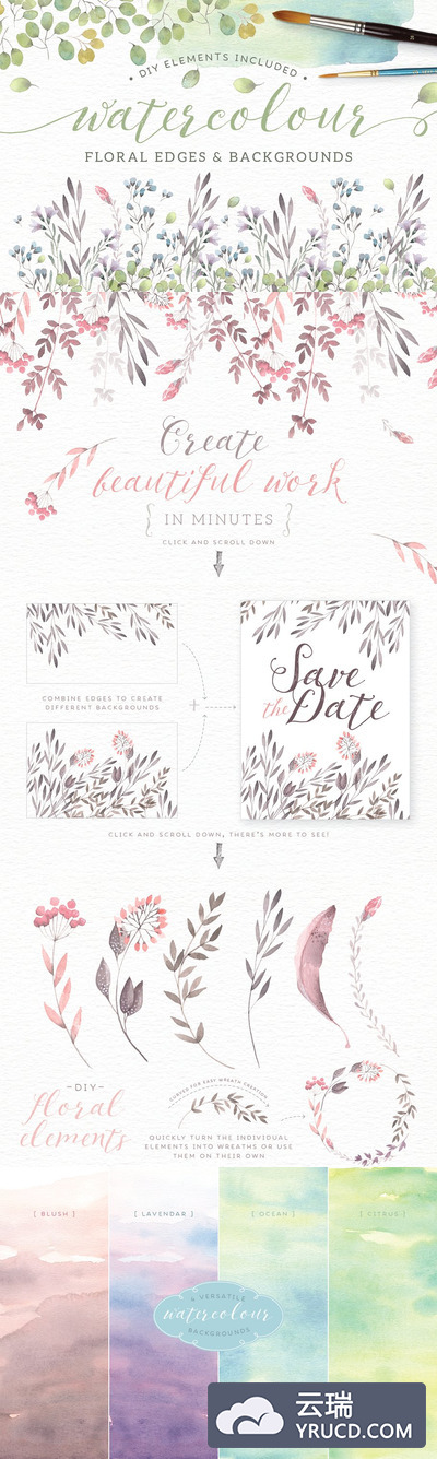 水彩花卉素材 Watercolor floral borders