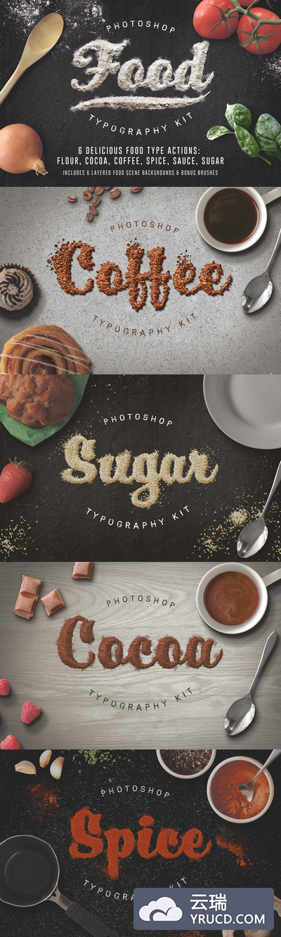 美味可口的食物字体的ps动作下载 Food Typography PSD Actions [psd,atn]