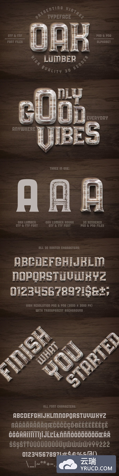 橡木木材效果的字体+PSD图层样式下载 Oak Lumber Typeface + PSD Set