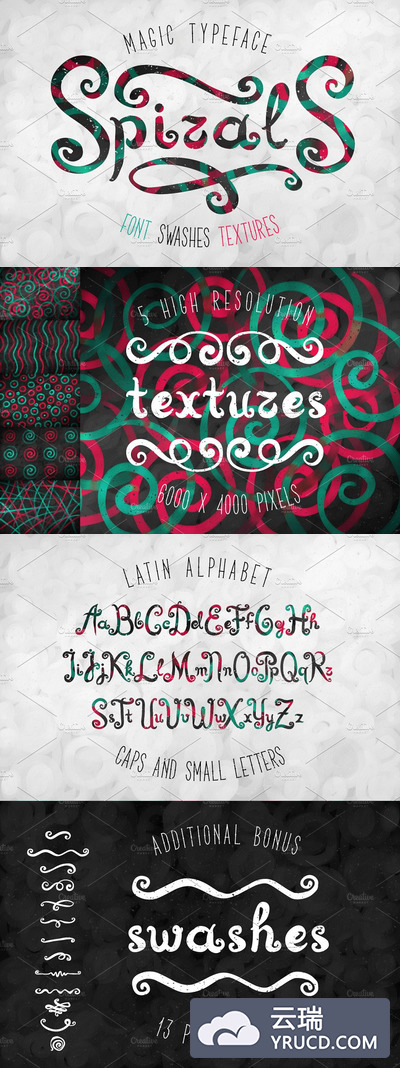 漂亮的手绘字体+背景素材 Spirals script & abstract background