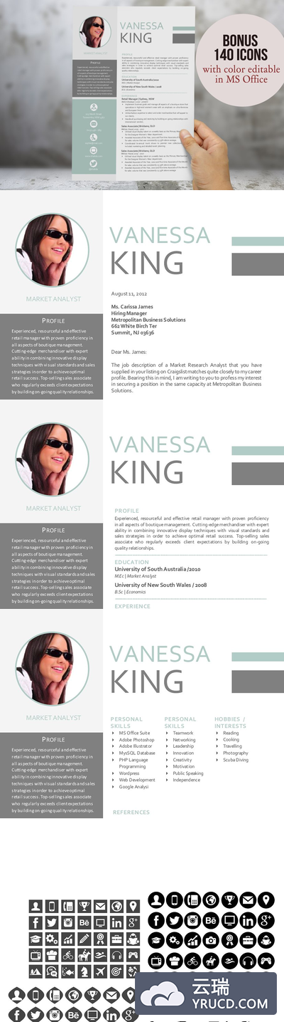 三合一的现代照片简历模板 3 in 1 modern photo resume