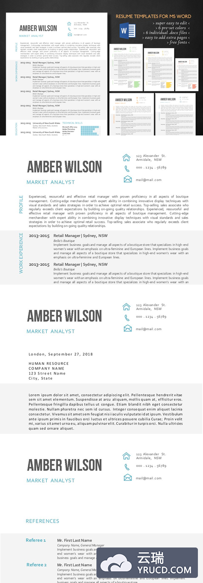 三合一的Word图表简历模板 3 in 1 modern chart Word resume