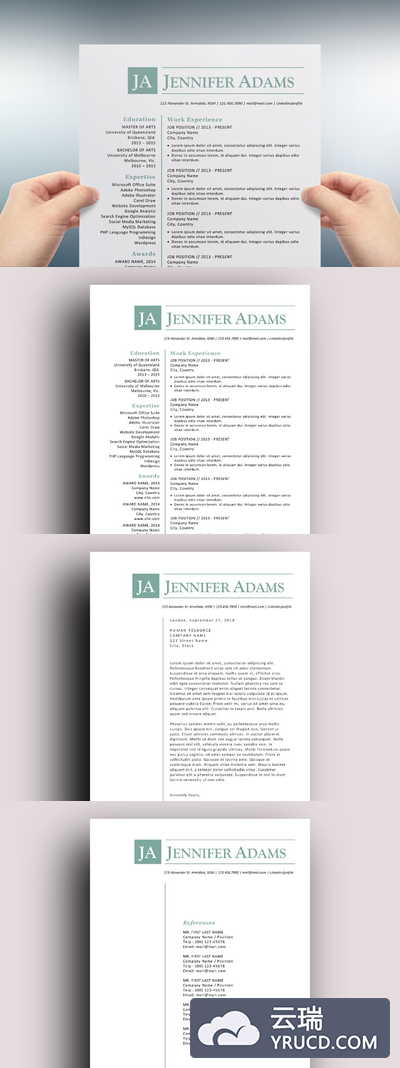 蓝色首字母Word简历模板 Blue initials Word resume template