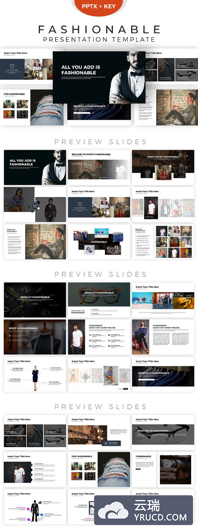 现代时尚演示的幻灯片模板下载 Fashionable Presentation Template [key,pptx]