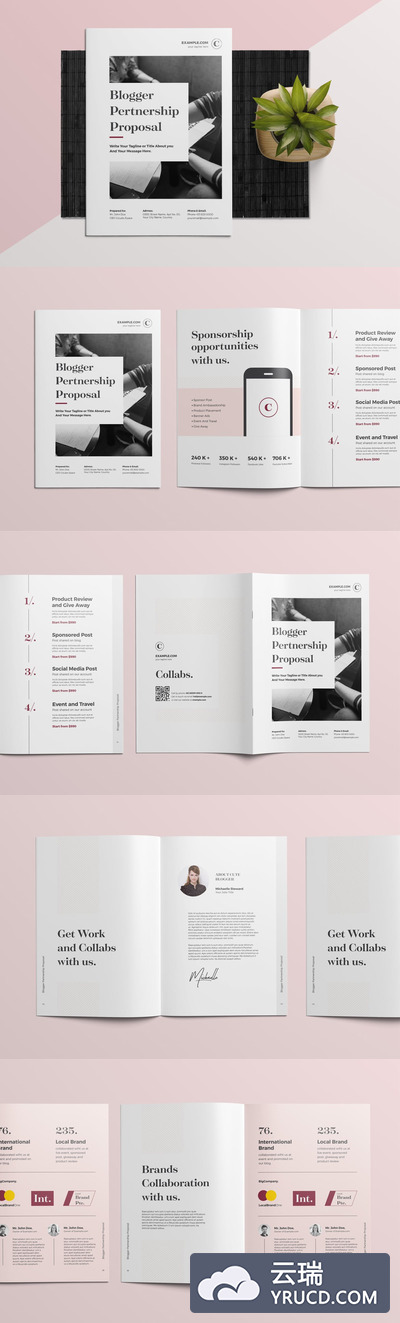 高品质的时尚高端简约标书品牌手册画册楼书杂志设计模板（indd）