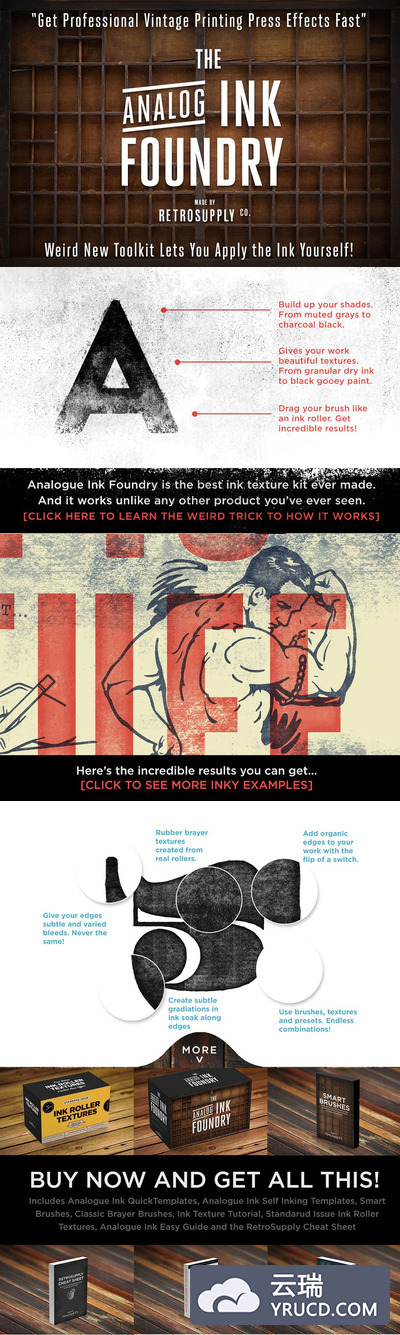 印刷墨辊效果图层样式 Analog Ink Foundry - PSD Print Kit