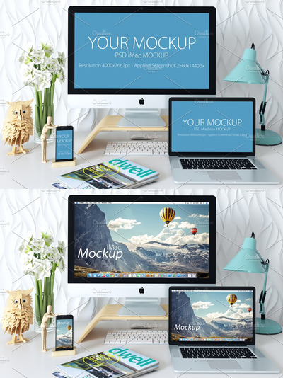 苹果设备响应式网页设计展示 imac iphone macbook - mockup
