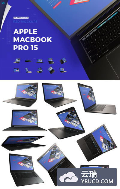 4K样机包| 带Touchbar的Apple Macbook Pro展示模型mockups