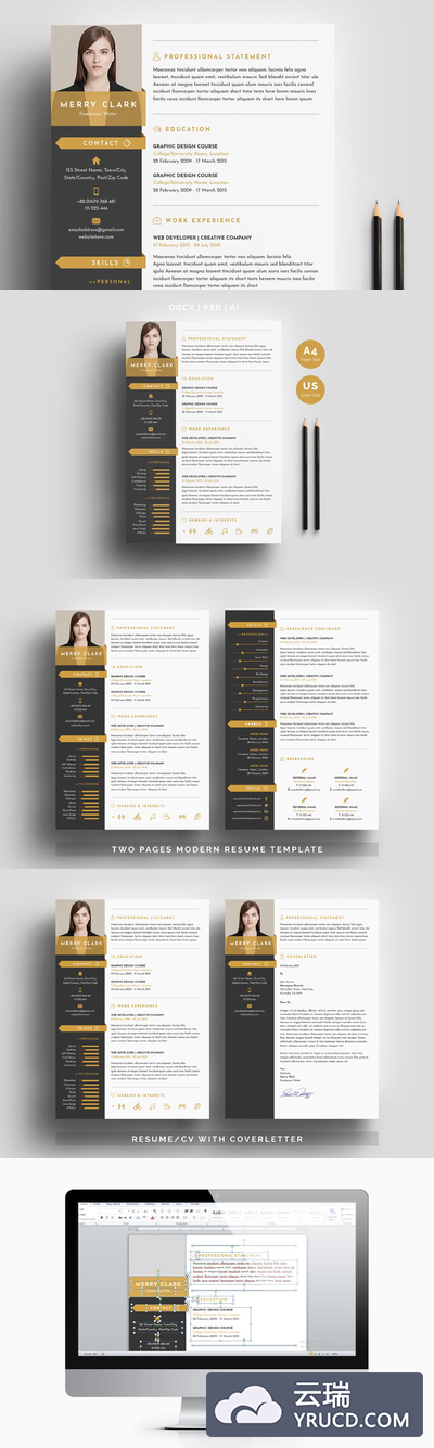 现代时尚风格的简历模板 Modern Resume Template 3 Pages