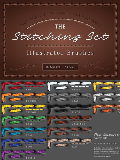 缝纫线效果的Ai笔刷 The Stitching Set - AI Brush