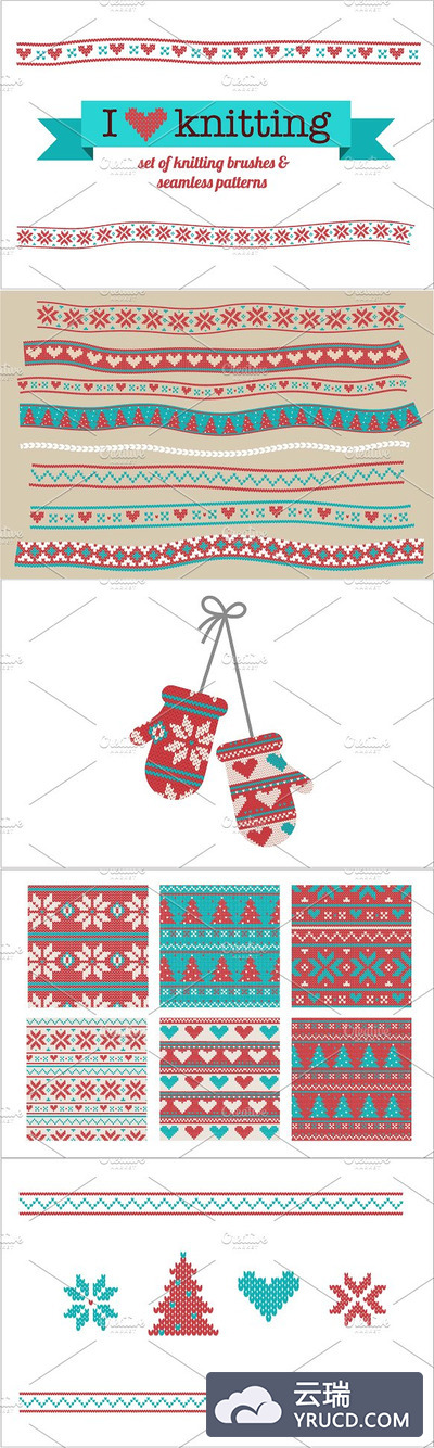 针织矢量笔刷和图案素材 Knitting vector brushes & patterns