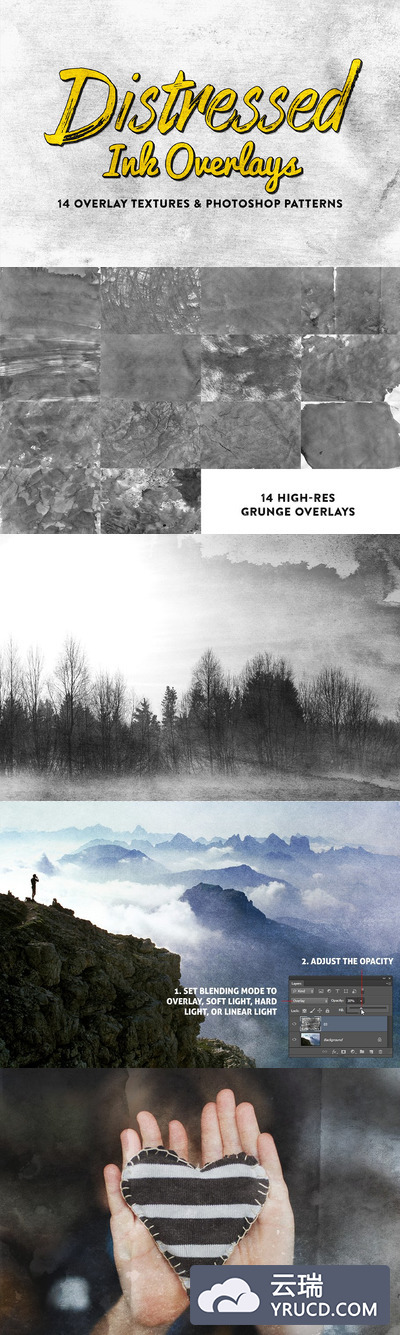 14个仿旧墨水图层样式 14 Distressed Ink Overlays