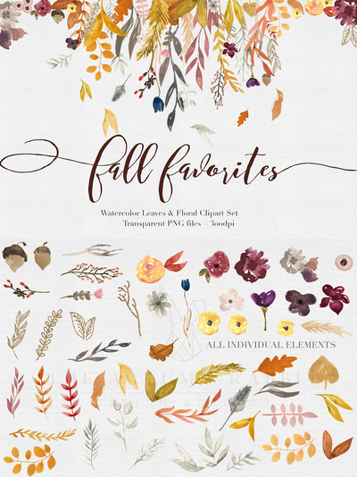 秋天水彩画元素 Fall Watercolor Clipart