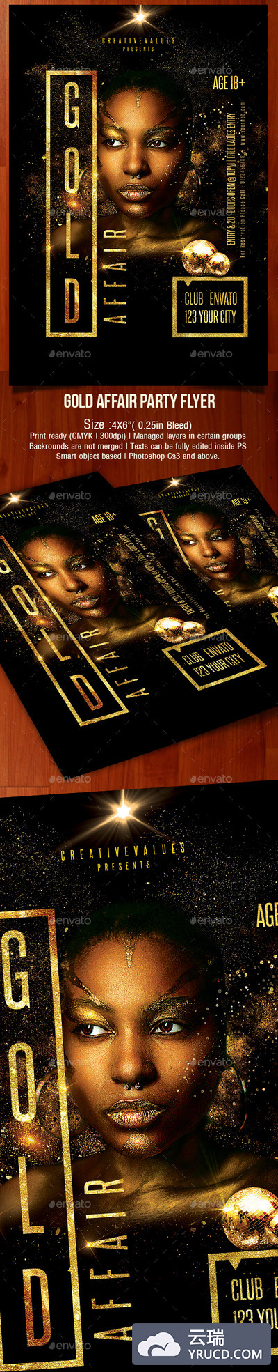 金光灿烂的聚会活动海报模板下载 Gold Affair Party Flyer [psd]