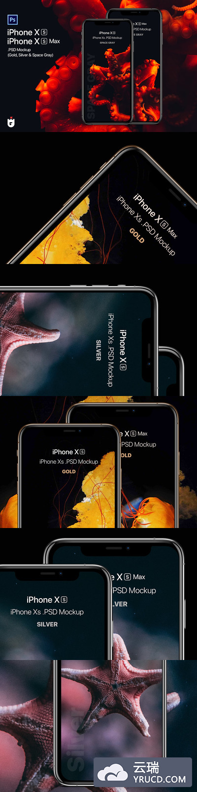 迄今为止最逼真的iPhone Xs PSD样机展示模型mockups