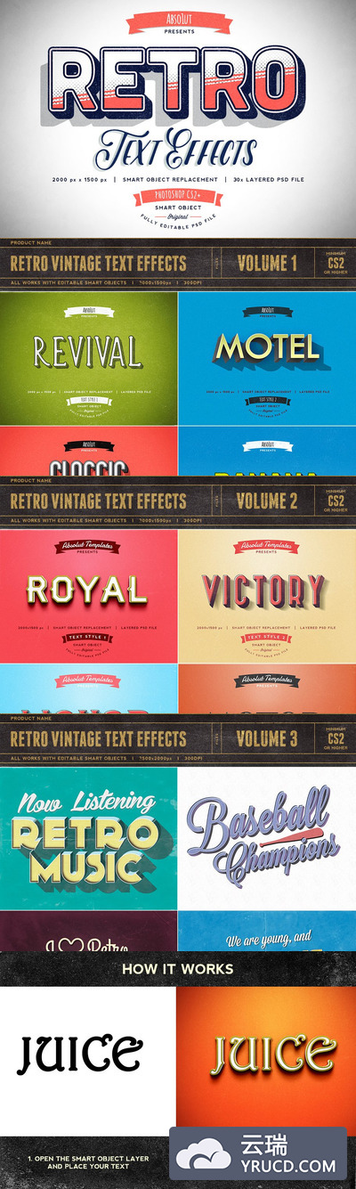 30个纯真的字体图层样式 30 Retro Text Effects