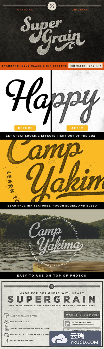 怀旧的字体纹理效果 SuperGrain | Retro PSD Ink Effect