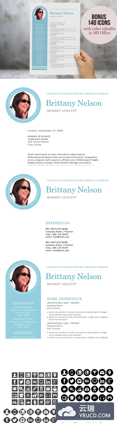 独特的简历模板三合一Word版 Unique bar 3 in 1 Word resume