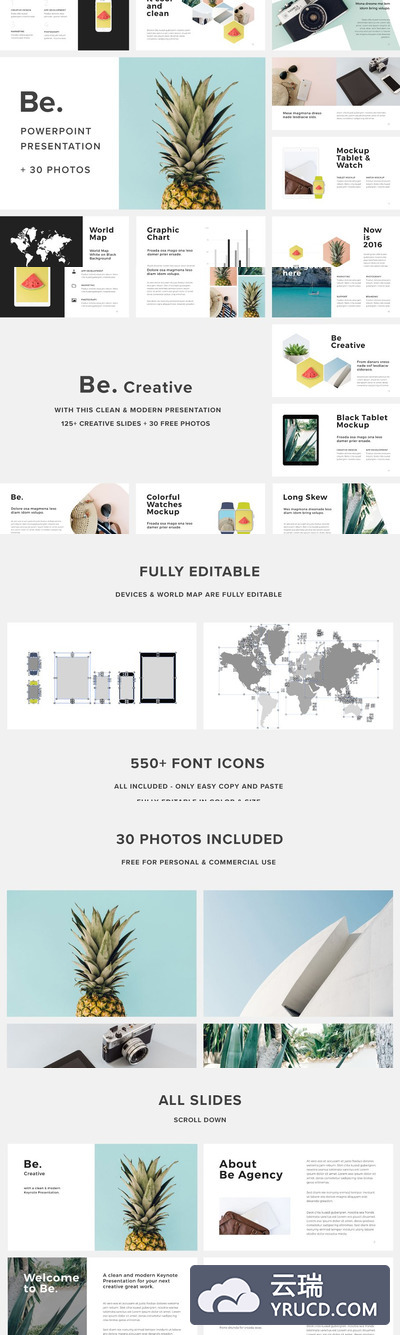 时尚简约平面风格的PPT模板 Be Powerpoint Presentation +30Photos