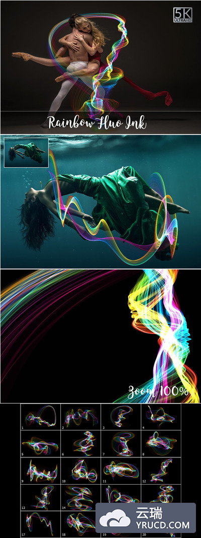 5K级魔幻彩虹素材 5K Rainbow Fluo Ink Overlays