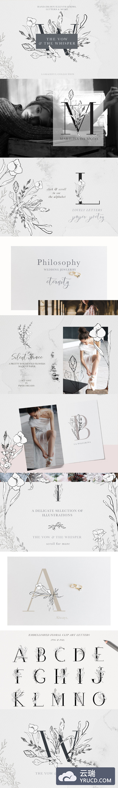 时尚优雅的花卉素材 Floral Alphabet & Illustrations