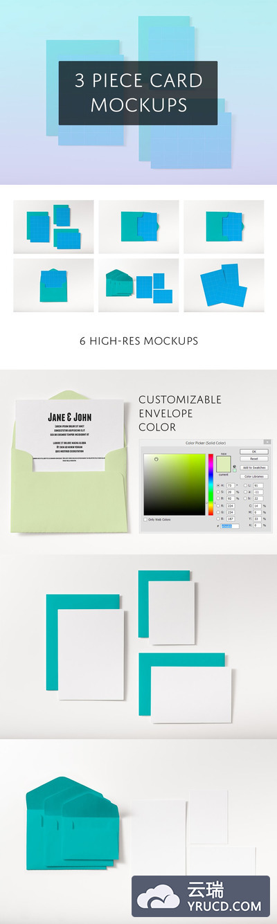 3种卡片设计展示样机 3 Piece Card Mockups