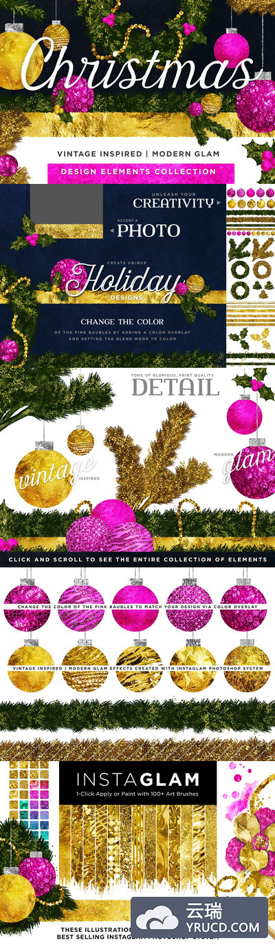 手绘圣诞节经典素材合集 Hand Drawn Christmas: Vintage + Glam