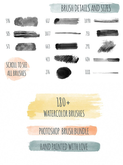 180中手工制作的水彩笔PS笔刷 180+ Handmade Watercolor PS Brushes