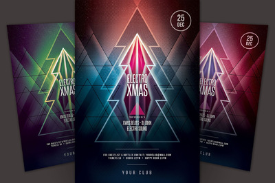 时尚圣诞节海报模板 Electro Xmas Flyer Template