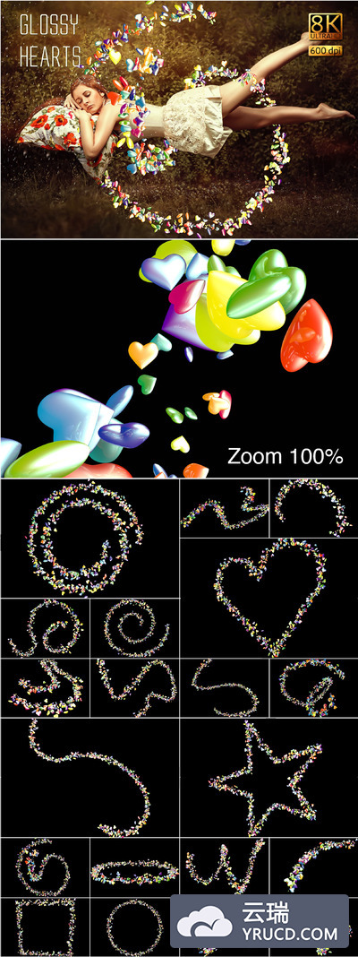 梦幻少女场景的特效元素下载 Glossy Hearts
