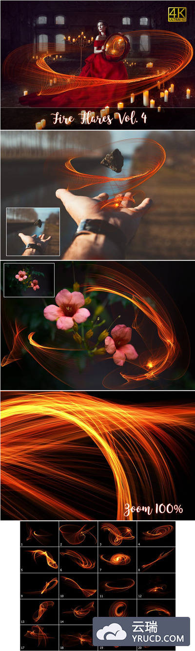 4K 级魔幻火焰圈环图形素材 4K Fire Flares Overlays Vol. 4