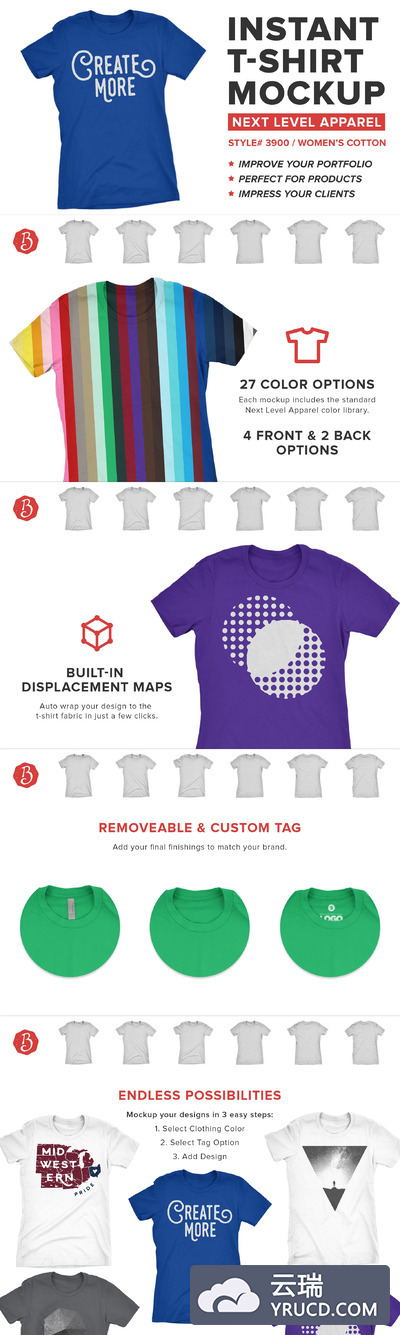 男士瘦身版的T恤样机 Next Level 3900 T-Shirt Mockups