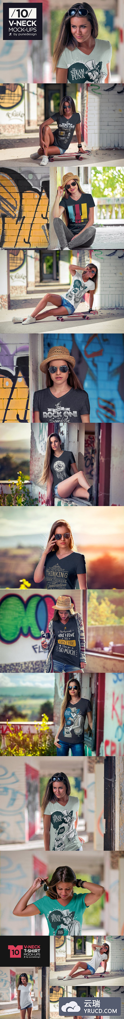 V领时尚女士T恤样机 V-Neck T-Shirt Mock-Up / Vol.1