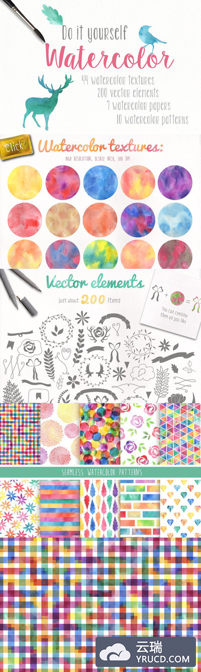 圣诞干拖水彩图形 DIY Watercolor Collection Pro