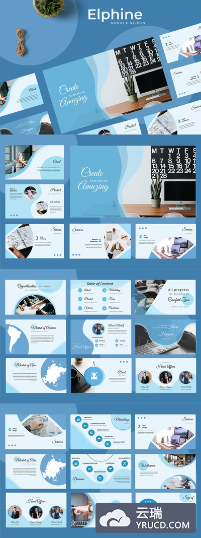 清新时尚的Google Slides幻灯片powerpoint演示模版（pptx）