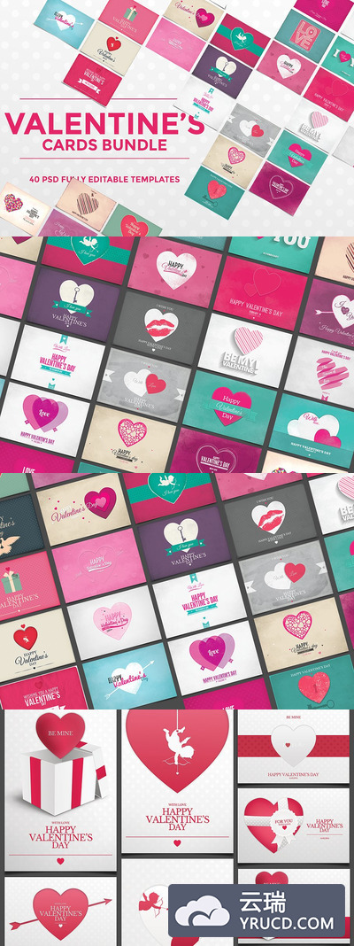 40个情人节卡片模板 40 Valentine's Day Cards