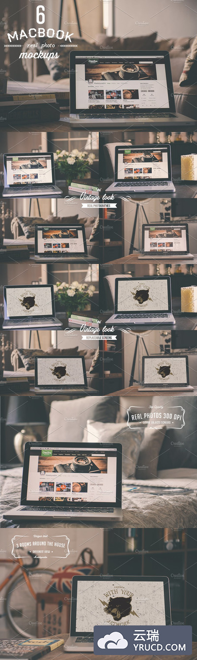 室内工作场景的Macbook苹果电脑样机 "In the house I" mockups