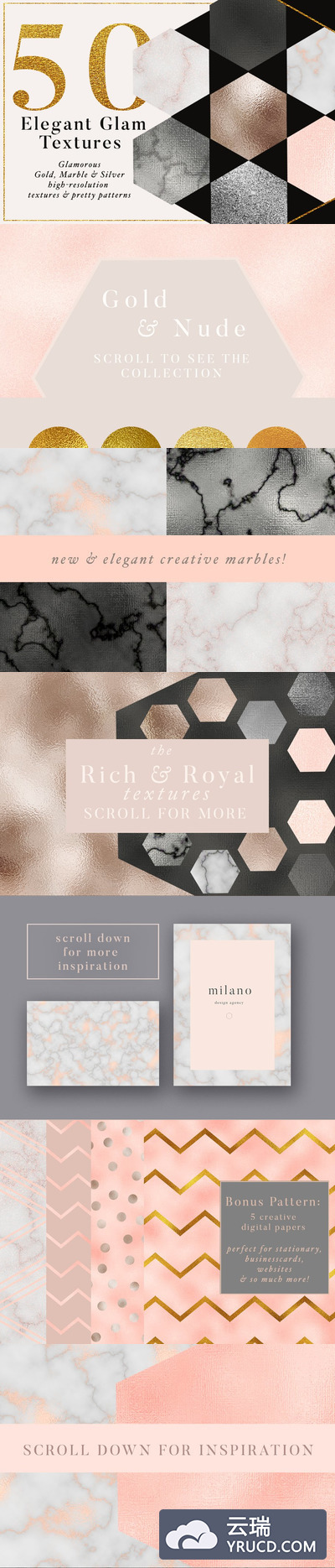 金色和银色金属背景纹理素材 Gold & Silver Metallic Textures