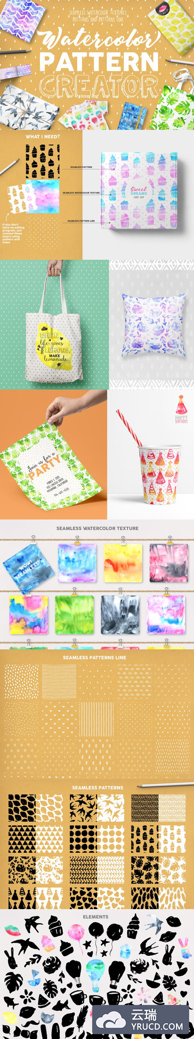 水彩创意背景纹理素材 Watercolor Pattern Creator Pro