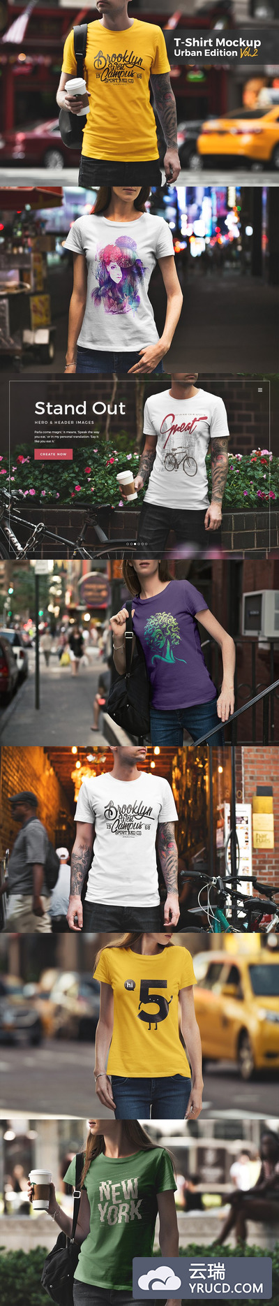 男士街景T恤纹样设计样机 T-Shirt Mockup / Urban Edition