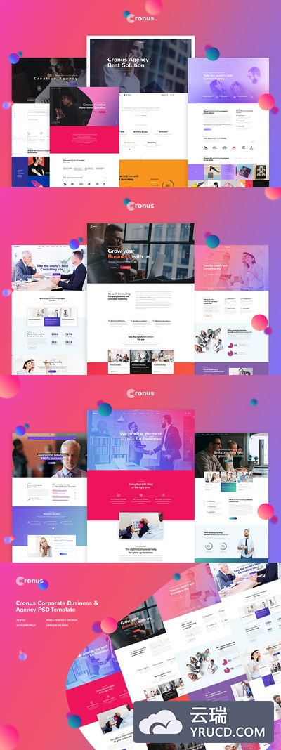 UI Kits | 公司业务、机构PSD模板现代简洁专业主页布局