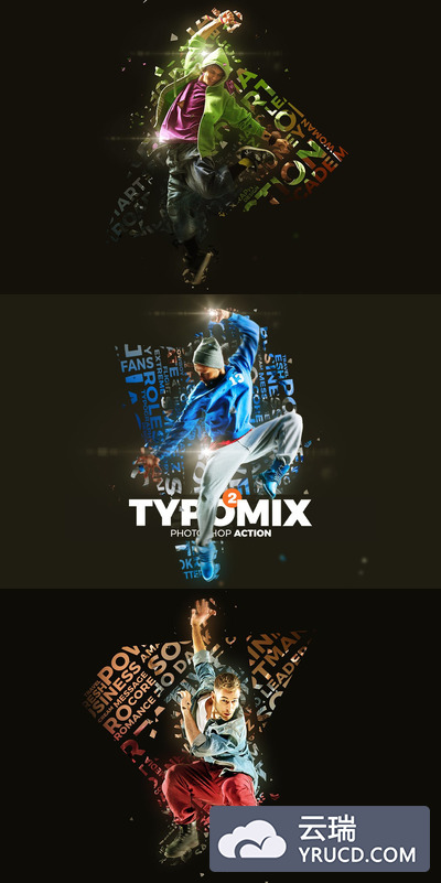 为图像添加烟雾灯光和排版效果处理艺术作品photoshop动作