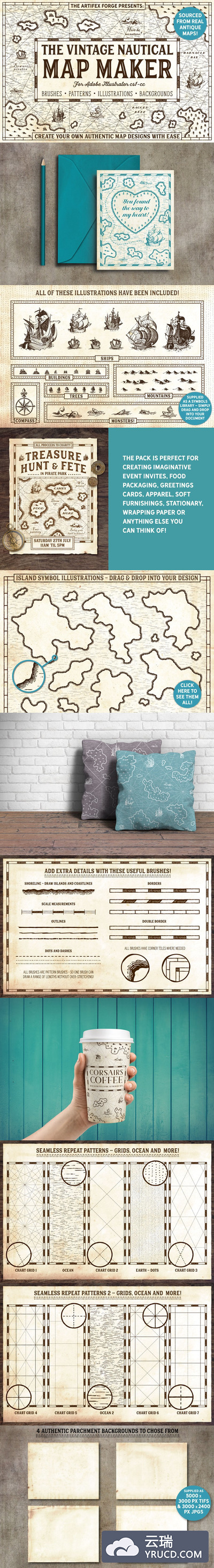 经典地图创建素材包 The Vintage Nautical Map Maker