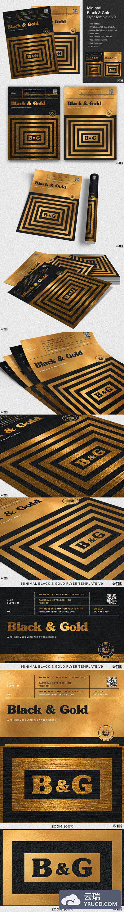 极简主义黑金海报模板 Minimal Black Gold Flyer PSD V9