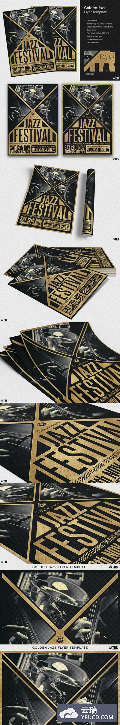 金色JAZZ爵士音乐海报门票模板 Golden Jazz Flyer PSD